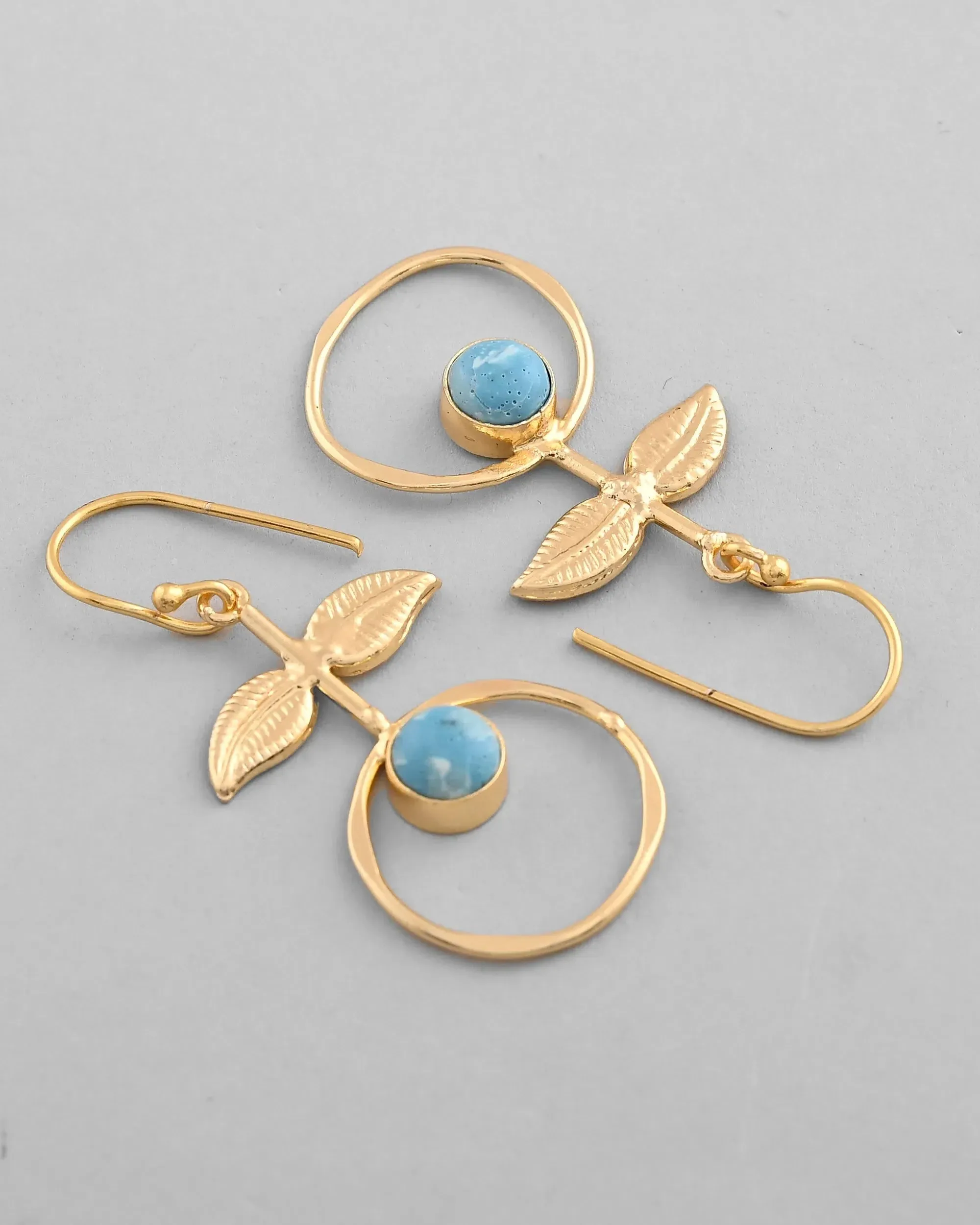 Gold Plated Blue Stone Studded Circular Drop Earrings-VOJ339