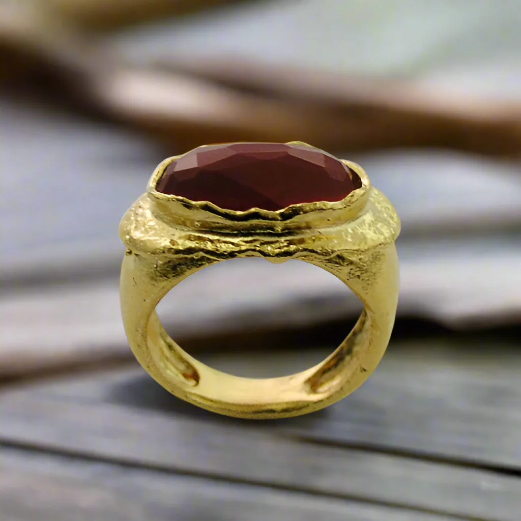 Gold Rustic Orange Carnelian Ring - Sunset.