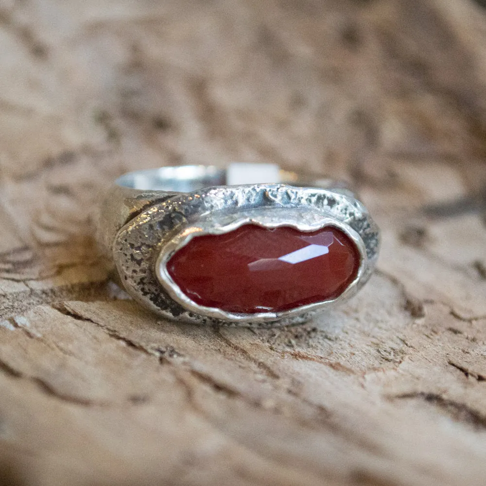 Gold Rustic Orange Carnelian Ring - Sunset.