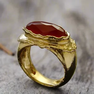 Gold Rustic Orange Carnelian Ring - Sunset.