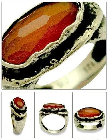 Gold Rustic Orange Carnelian Ring - Sunset.
