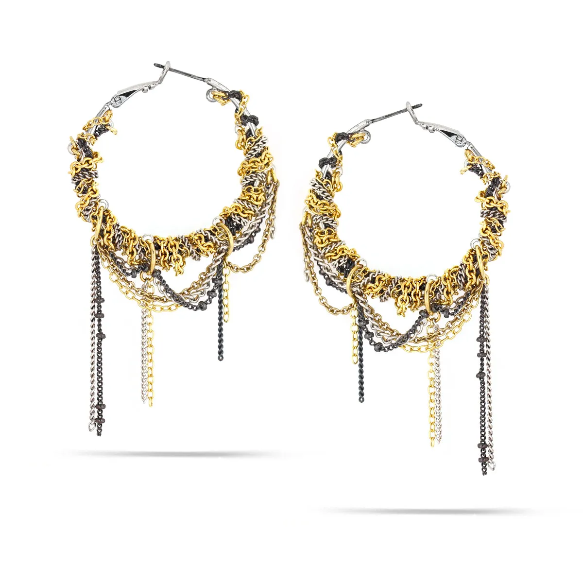 GOLD SILVER HEMATITE TASSEL EARRINGS #220GD3201 (10B2)