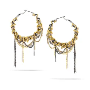 GOLD SILVER HEMATITE TASSEL EARRINGS #220GD3201 (10B2)