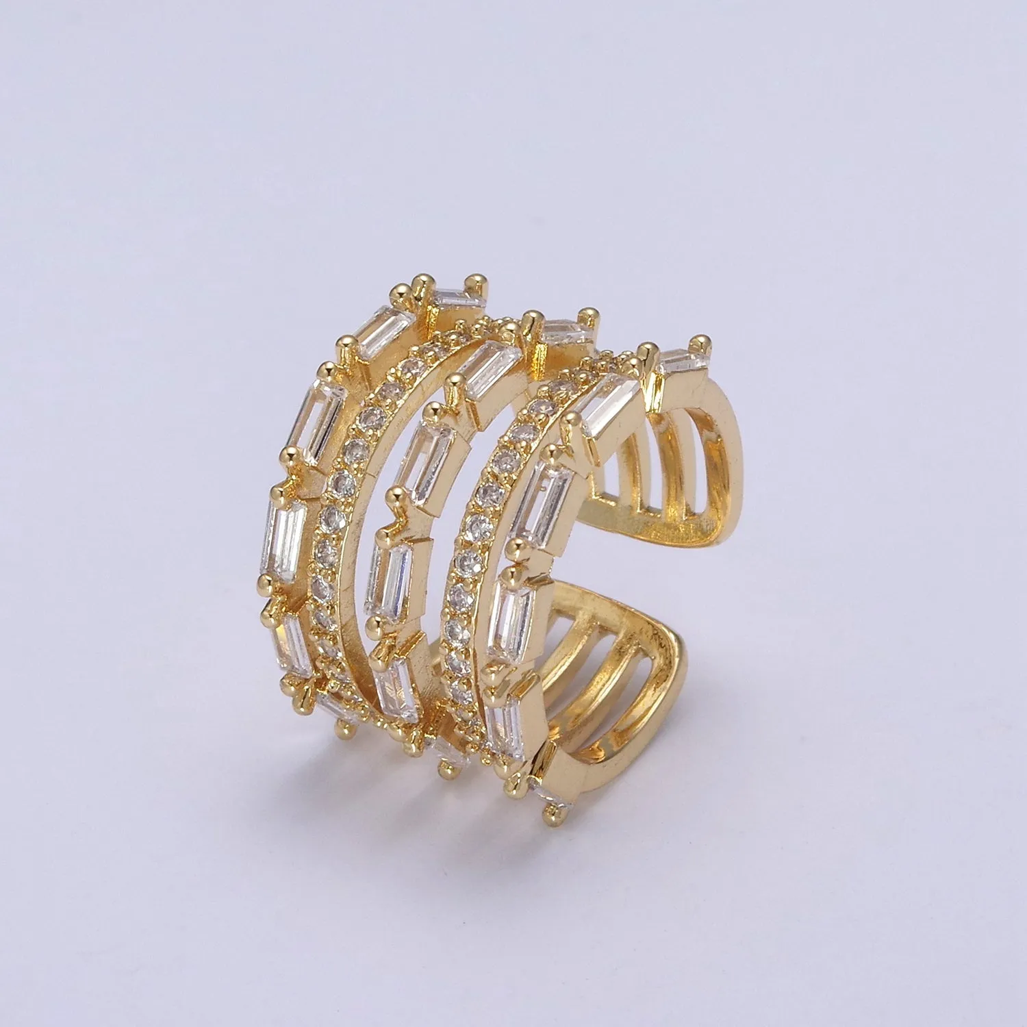 Gold Stackable Baguette Ring Clear CZ Ring Open Adjustable Jewelry U-078