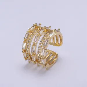 Gold Stackable Baguette Ring Clear CZ Ring Open Adjustable Jewelry U-078