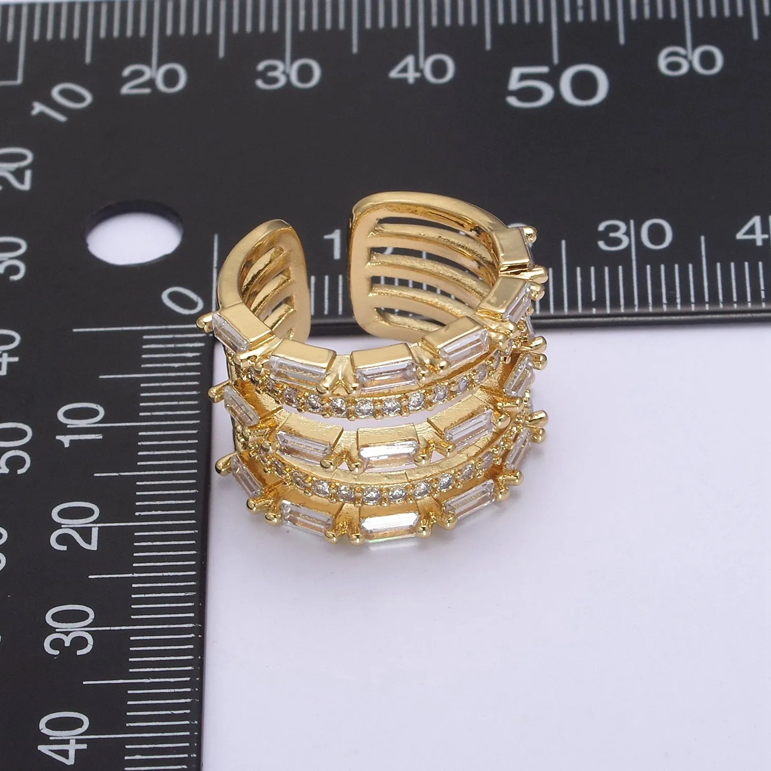 Gold Stackable Baguette Ring Clear CZ Ring Open Adjustable Jewelry U-078