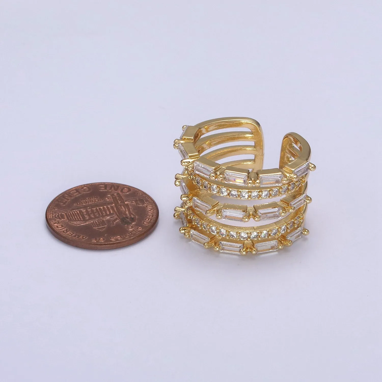 Gold Stackable Baguette Ring Clear CZ Ring Open Adjustable Jewelry U-078