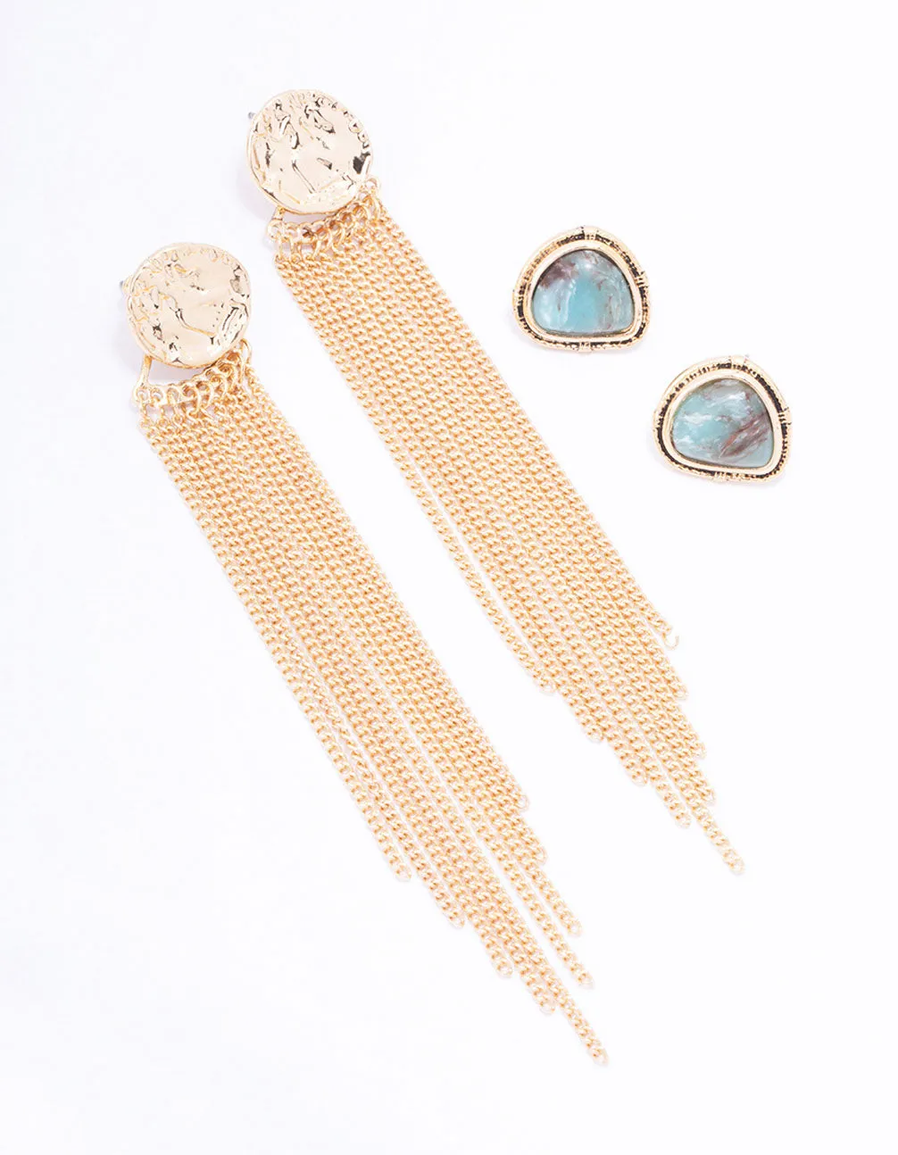 Gold Textured Tassel Earring Pack
