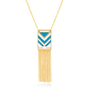 GOLD TURQUOISE TASSEL EARRINGS NECKLACES #SQJ015-3589TUX (OE17)