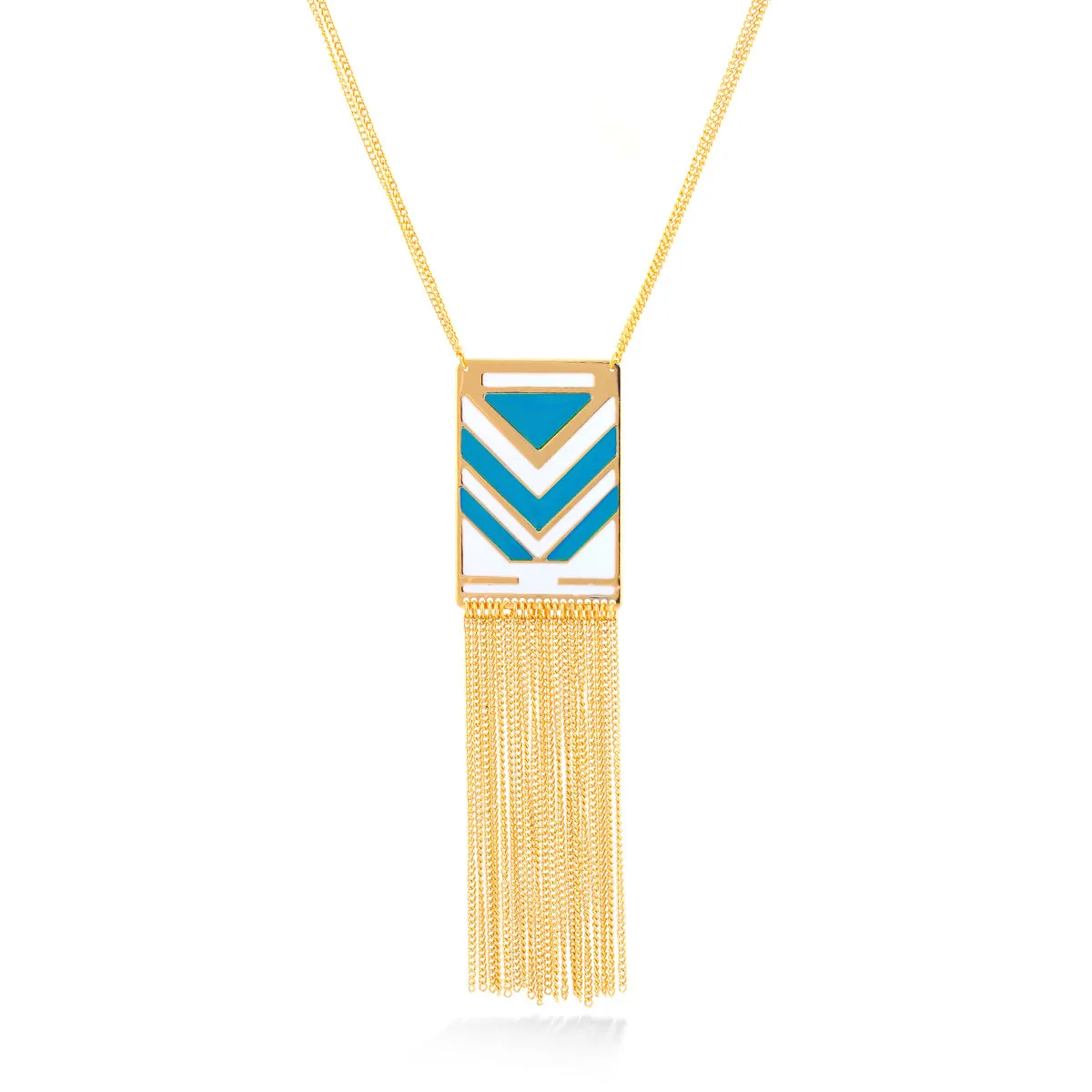 GOLD TURQUOISE TASSEL EARRINGS NECKLACES #SQJ015-3589TUX (OE17)