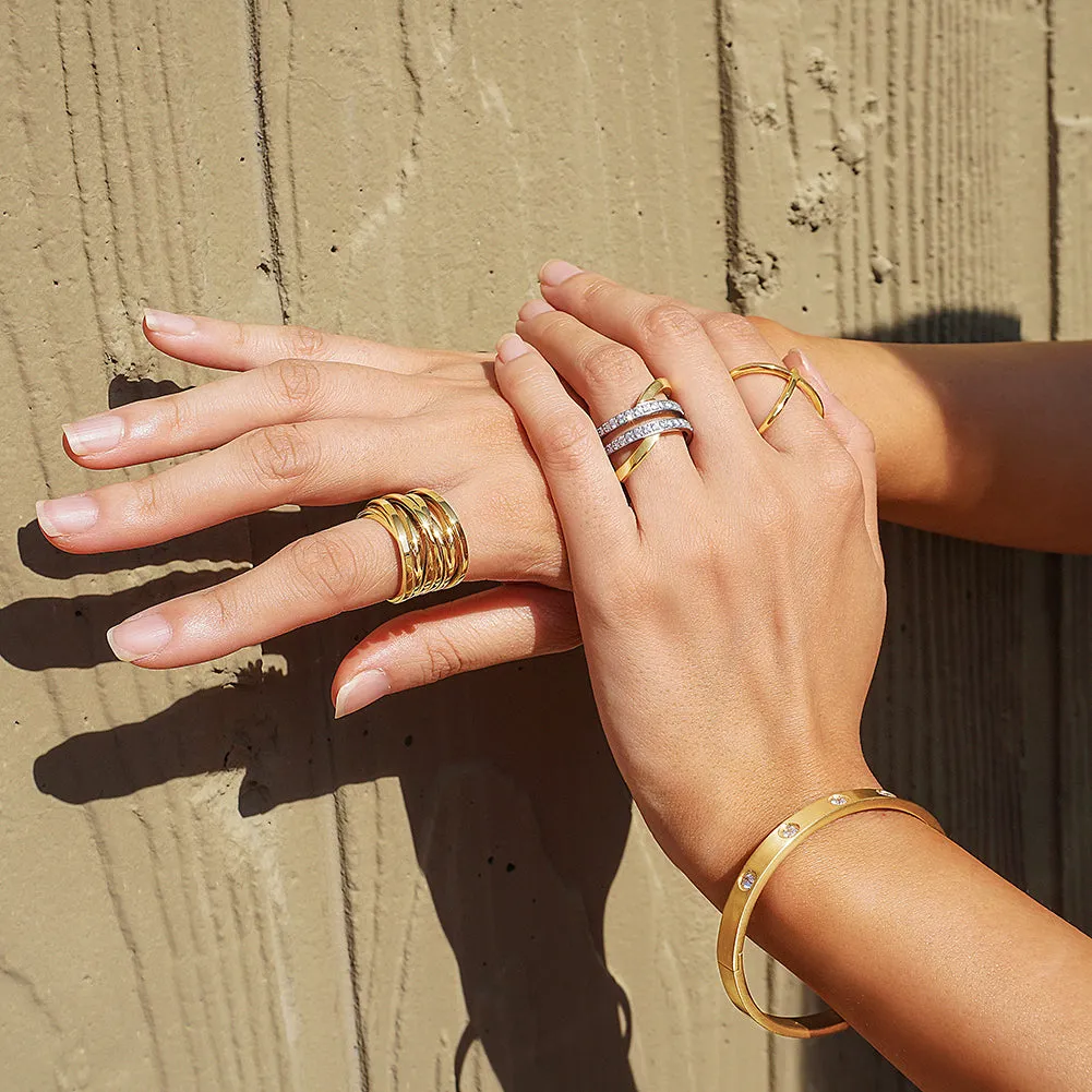 Gold Wide Band Cocktail Ring With CZ