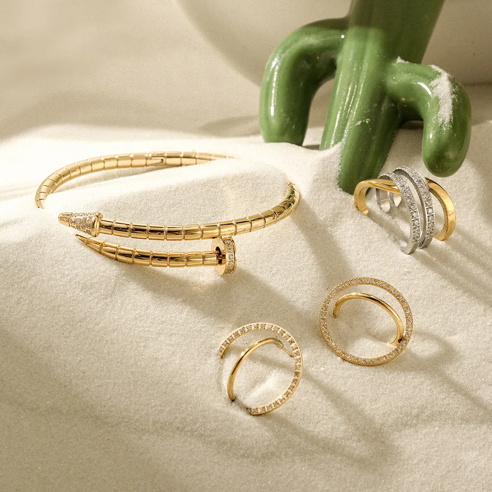 Gold Wide Band Cocktail Ring With CZ