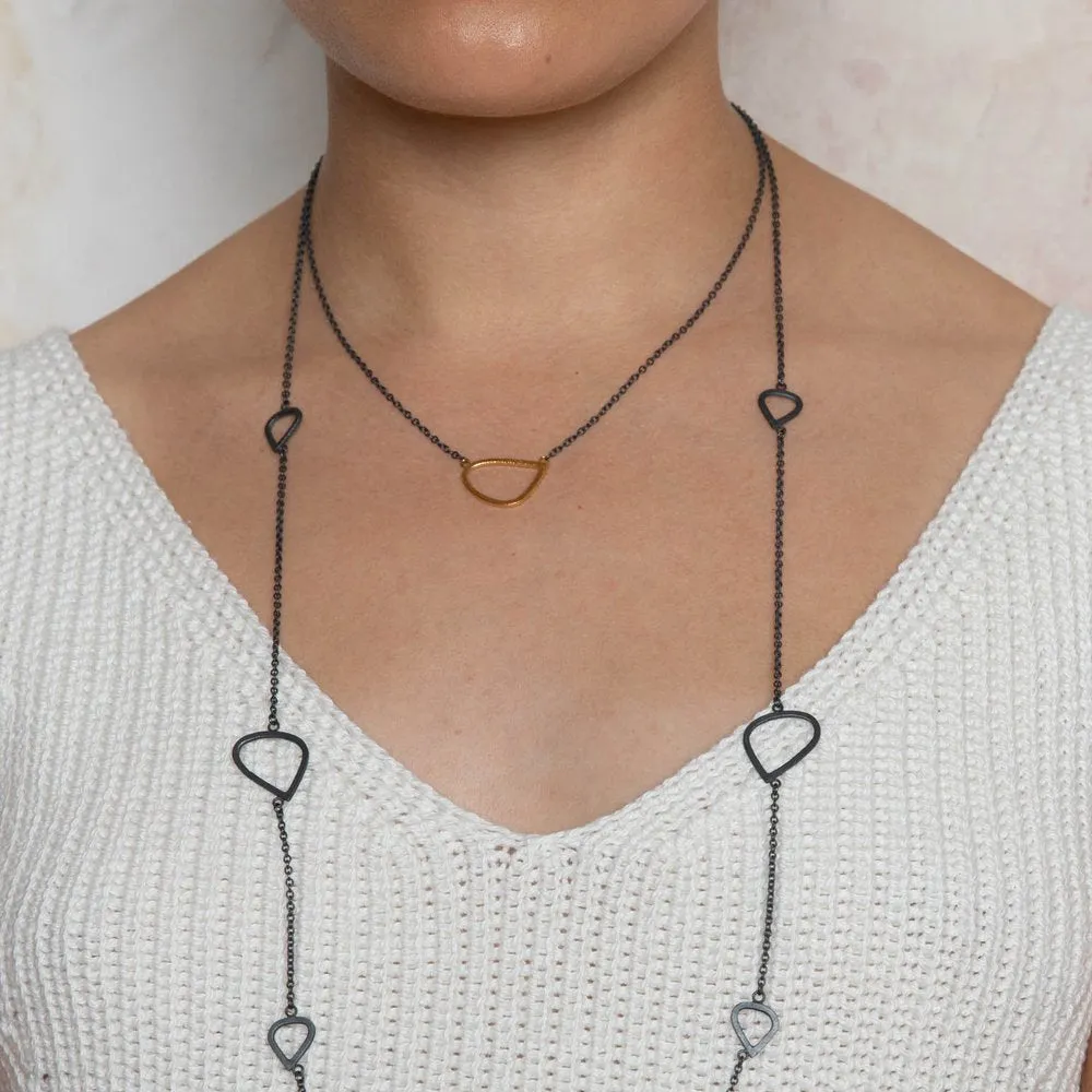 Gold Wing Pendant with Oxidised Silver Chain