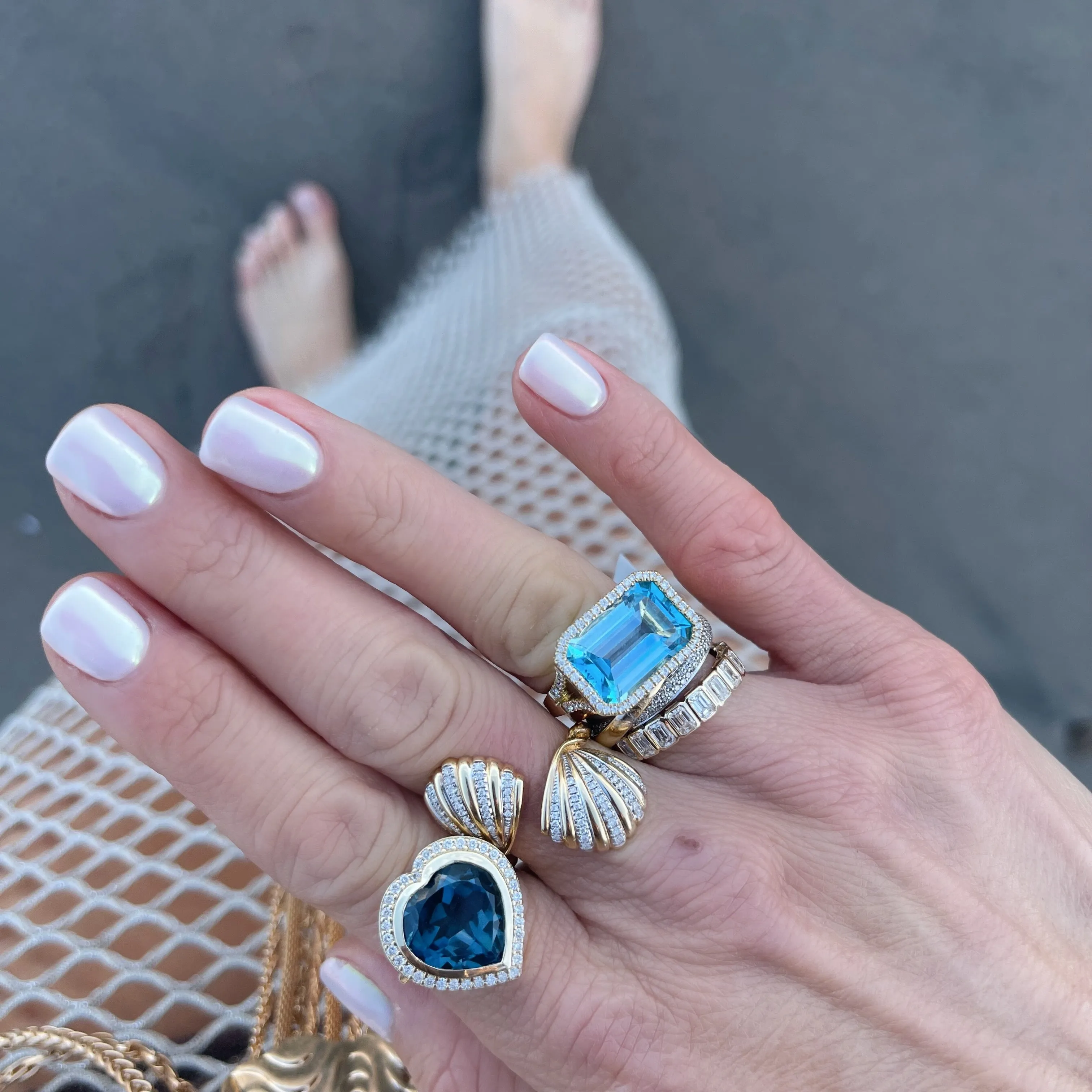 Gossip East-West Blue Topaz Ring with Diamond Frame