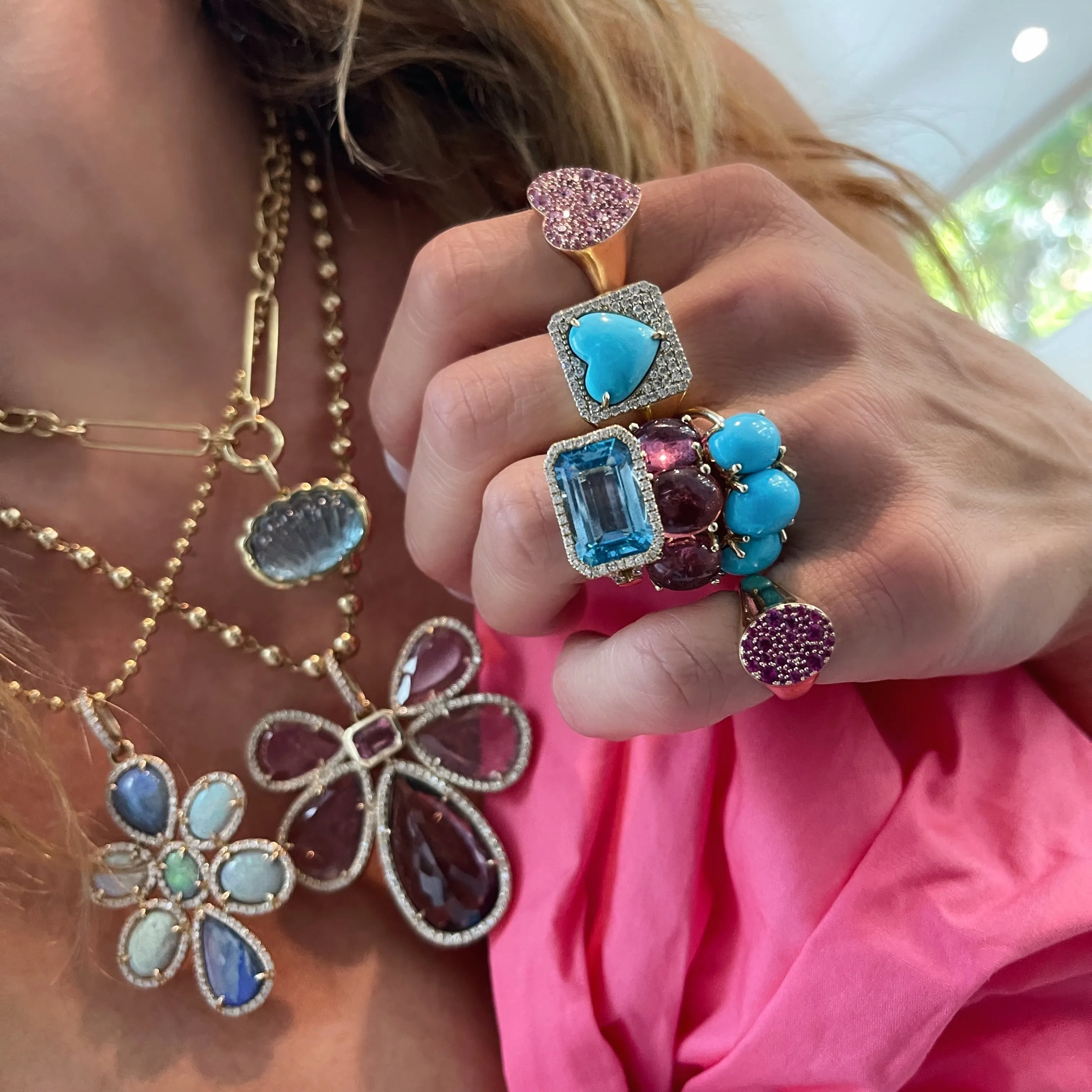 Gossip East-West Blue Topaz Ring with Diamond Frame