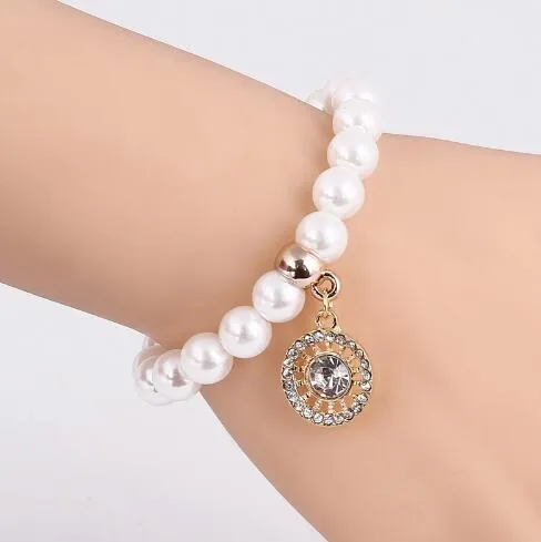 GR Jewelry Best Friends Gift For Children Imitation Pearl Bracelet Women Geometric Charms