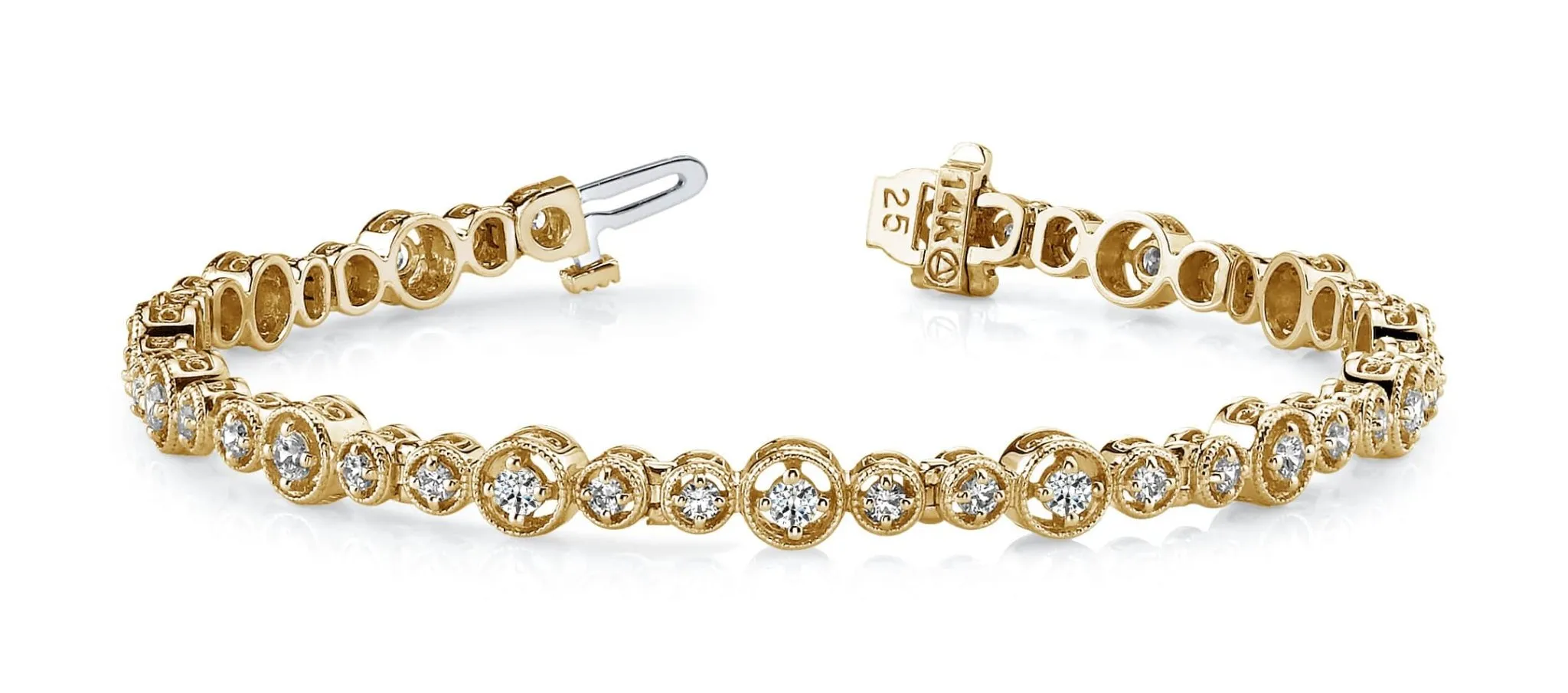 Graduated Antique Diamond Bracelet with 1.76 ct.(finished) 2mm, 2.5mm