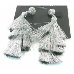 Gray Tassel Silver Pierced Earrings