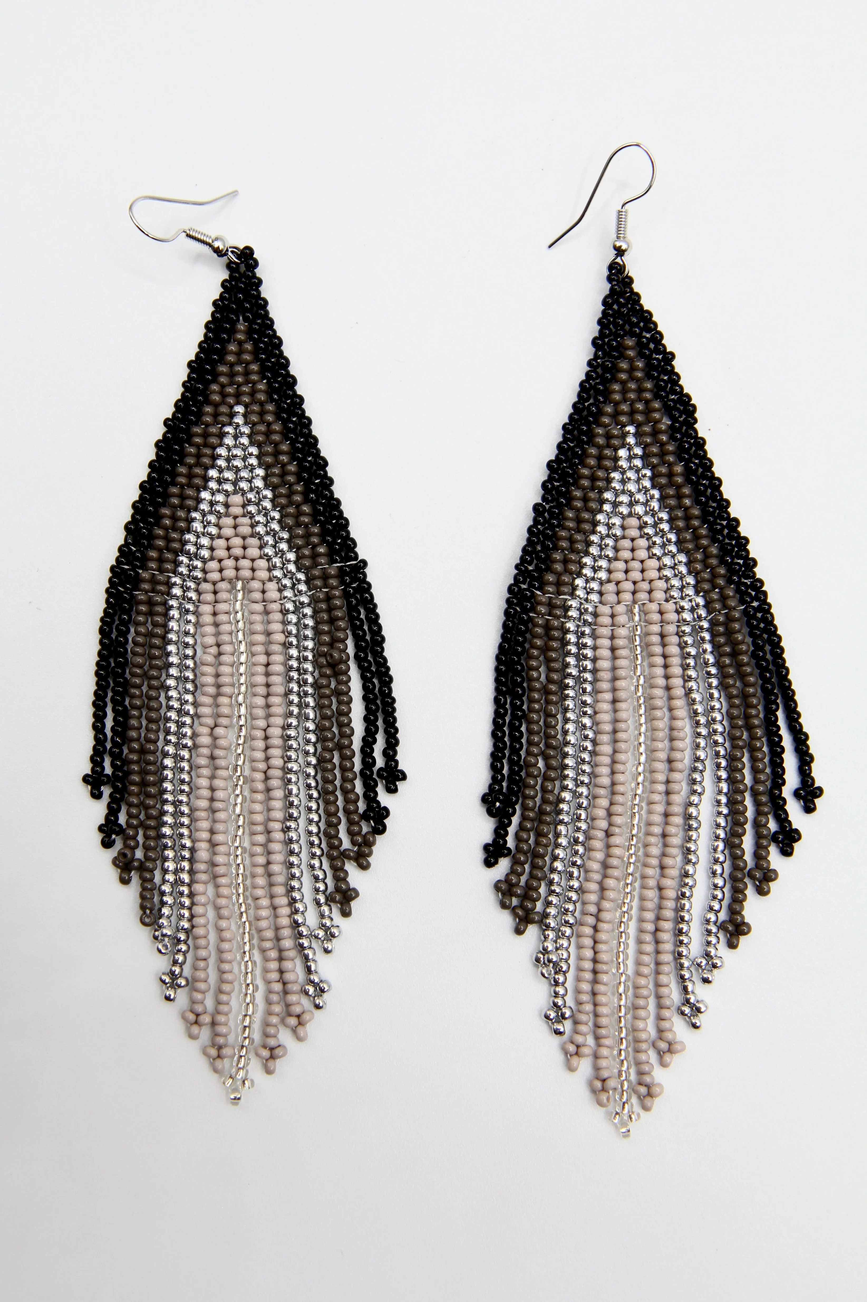 Grey and Black Beaded Tassel  Earrings