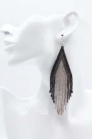 Grey and Black Beaded Tassel  Earrings