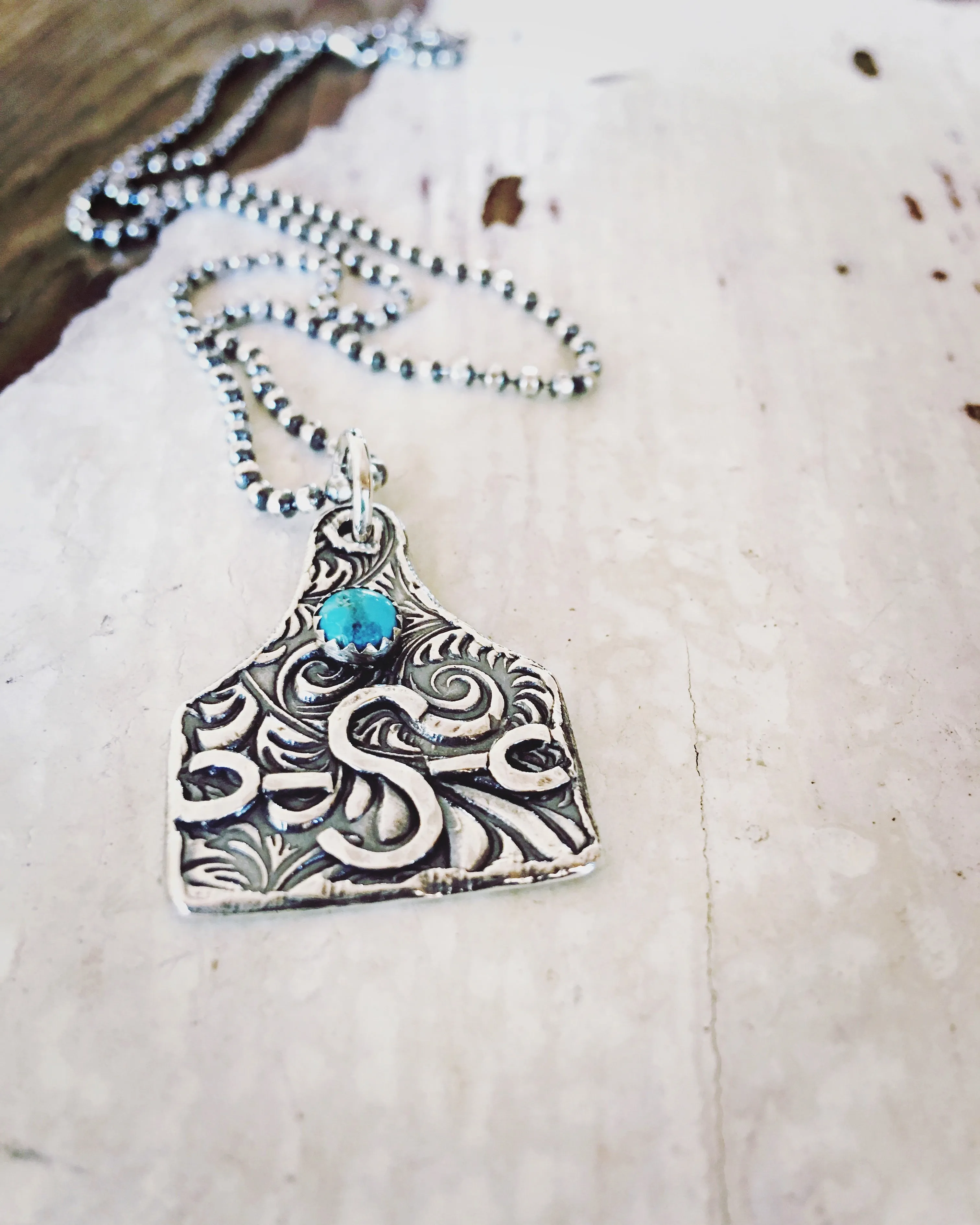 Handmade Custom Ear Tag Brand Necklace on