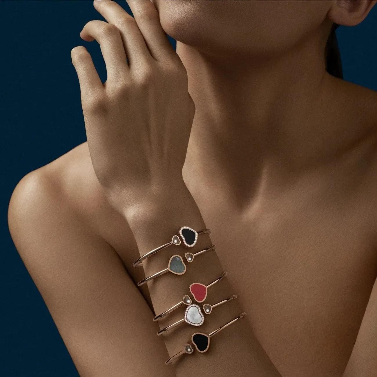 HAPPY HEARTS BANGLE, ETHICAL ROSE GOLD, DIAMONDS, MOTHER-OF-PEARL