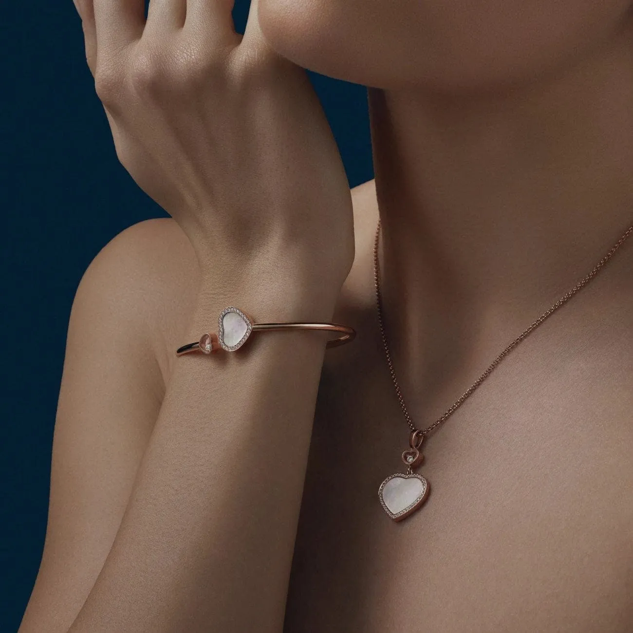 HAPPY HEARTS BANGLE, ETHICAL ROSE GOLD, DIAMONDS, MOTHER-OF-PEARL