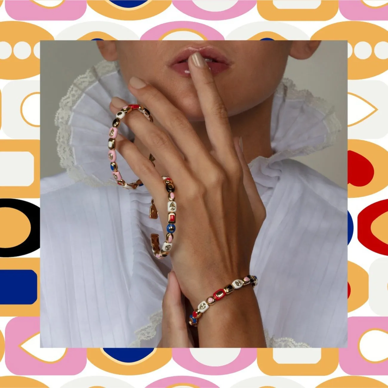 Harlequin 18K Yellow Gold One Yellow Diamond Station & Mixed Color Ceramic Bangle Bracelet
