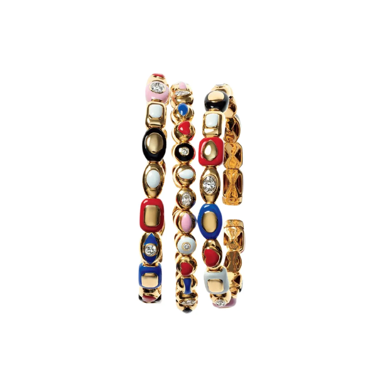 Harlequin 18K Yellow Gold One Yellow Diamond Station & Mixed Color Ceramic Bangle Bracelet