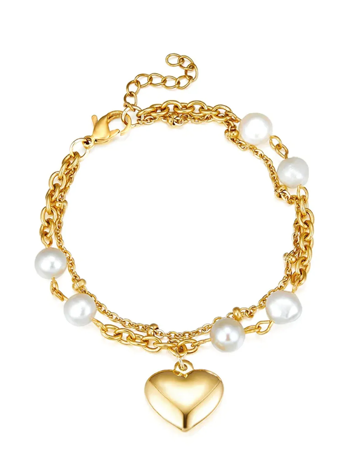 Heart Charm Pearl Decor Layered Bracelet - FD ⚡