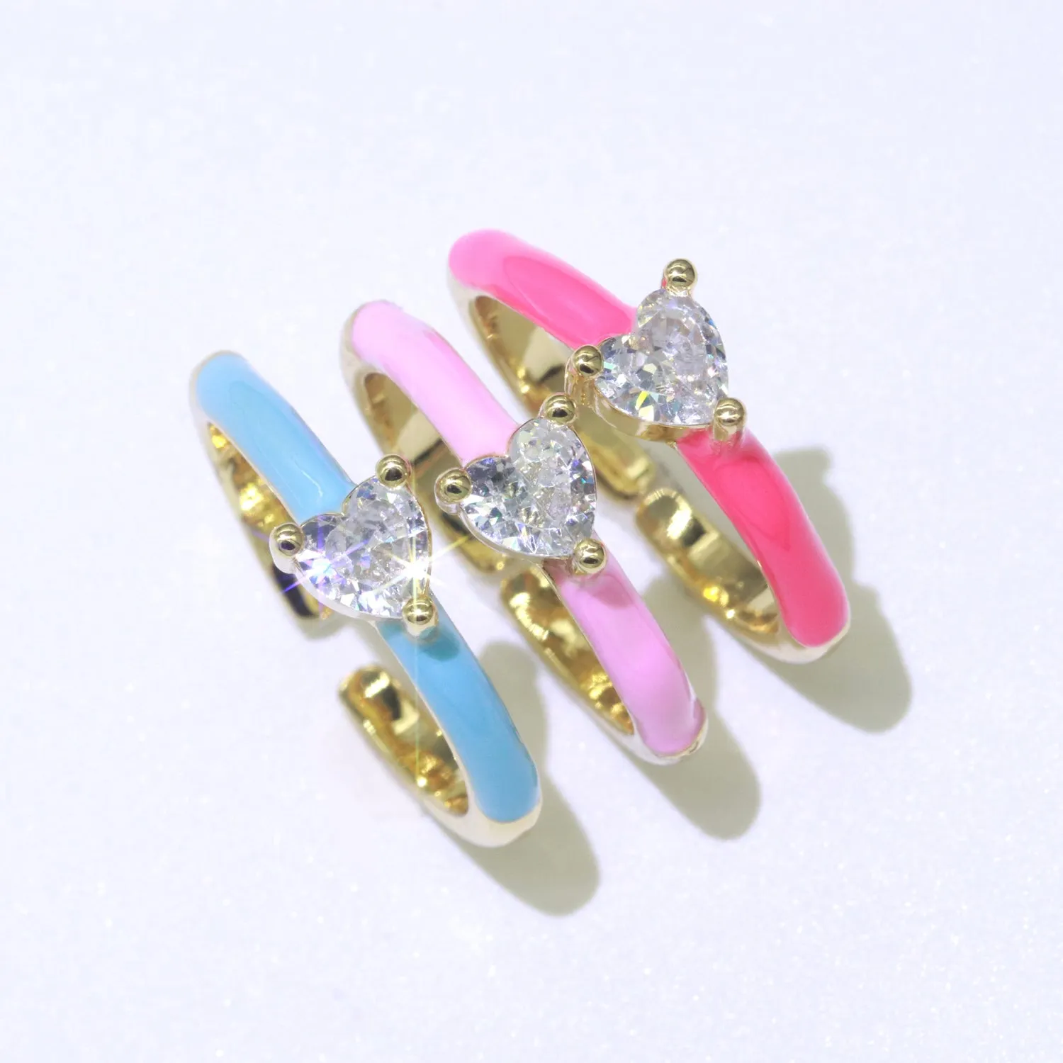 Heart Cz Ring Adjustable Gold Ring, Colorful Pastel Enamel Ring, Stackable Ring Black White Pink blue Green Ring for Women O-910~O-919
