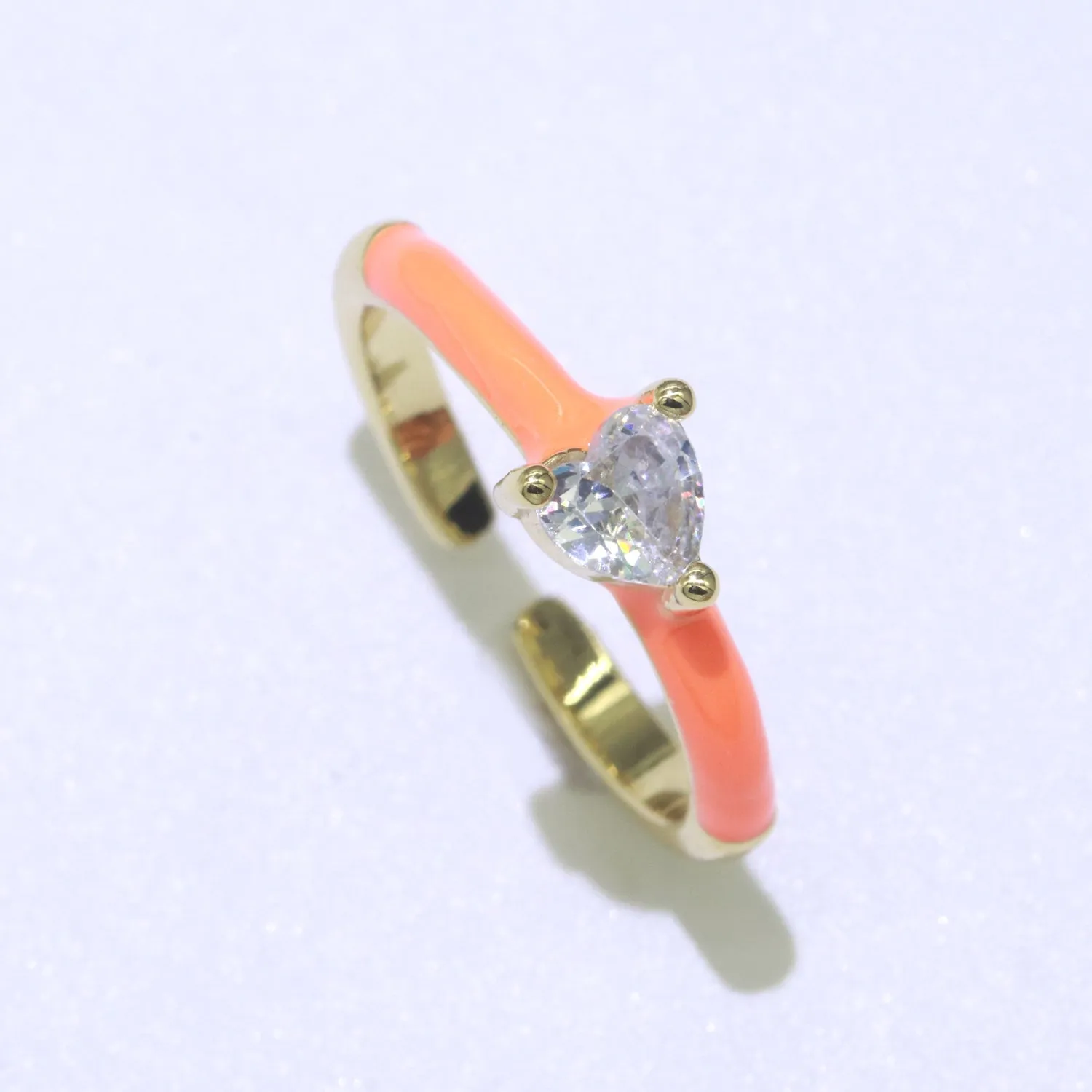 Heart Cz Ring Adjustable Gold Ring, Colorful Pastel Enamel Ring, Stackable Ring Black White Pink blue Green Ring for Women O-910~O-919