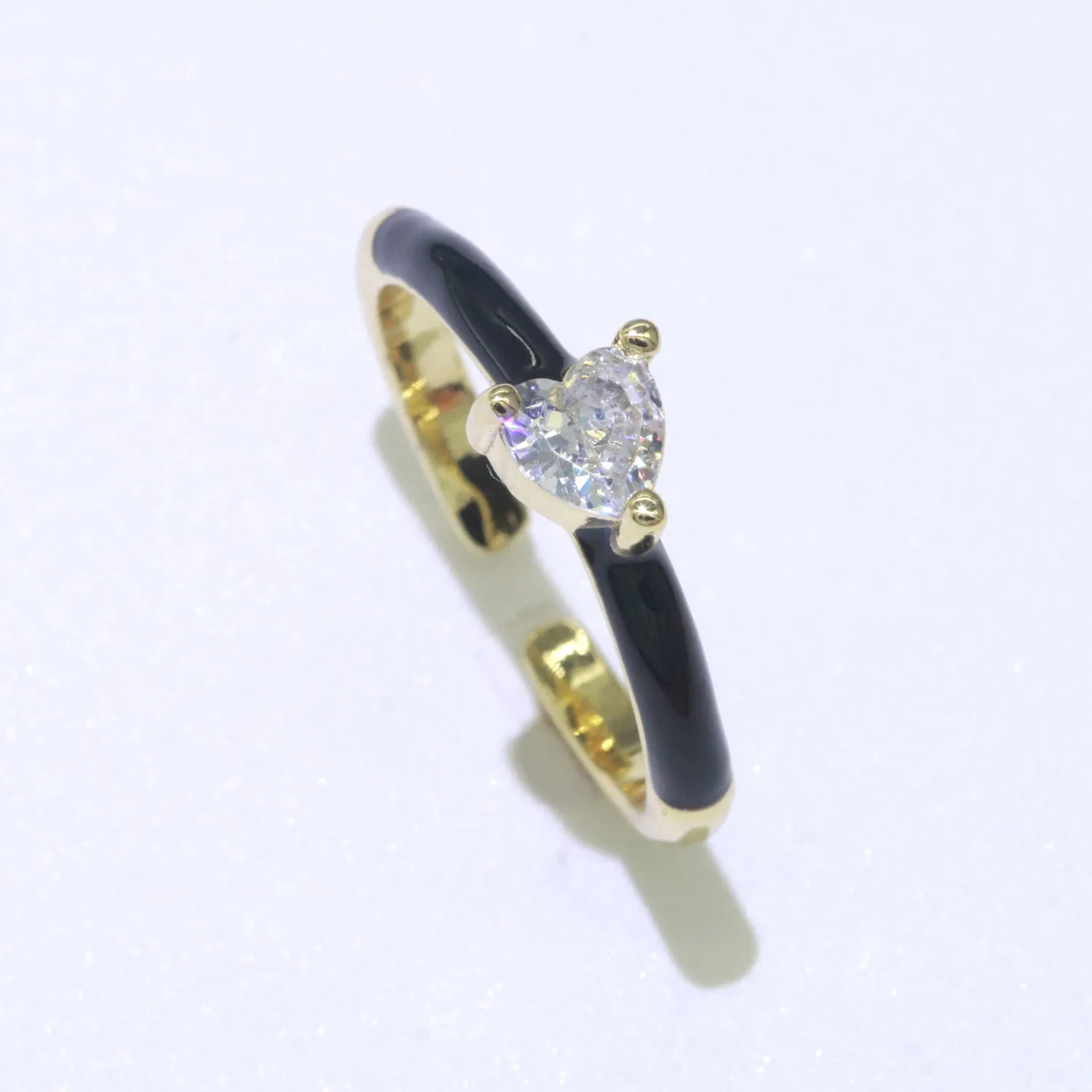 Heart Cz Ring Adjustable Gold Ring, Colorful Pastel Enamel Ring, Stackable Ring Black White Pink blue Green Ring for Women O-910~O-919