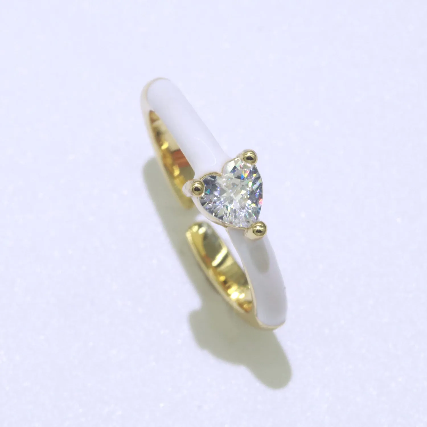 Heart Cz Ring Adjustable Gold Ring, Colorful Pastel Enamel Ring, Stackable Ring Black White Pink blue Green Ring for Women O-910~O-919