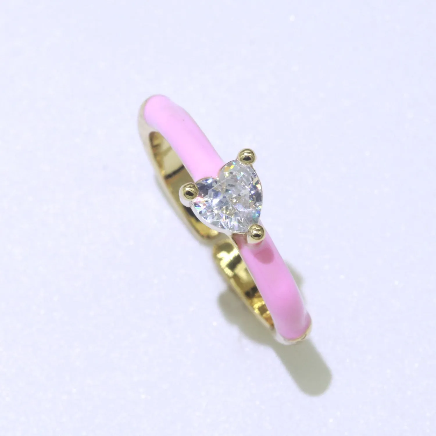 Heart Cz Ring Adjustable Gold Ring, Colorful Pastel Enamel Ring, Stackable Ring Black White Pink blue Green Ring for Women O-910~O-919