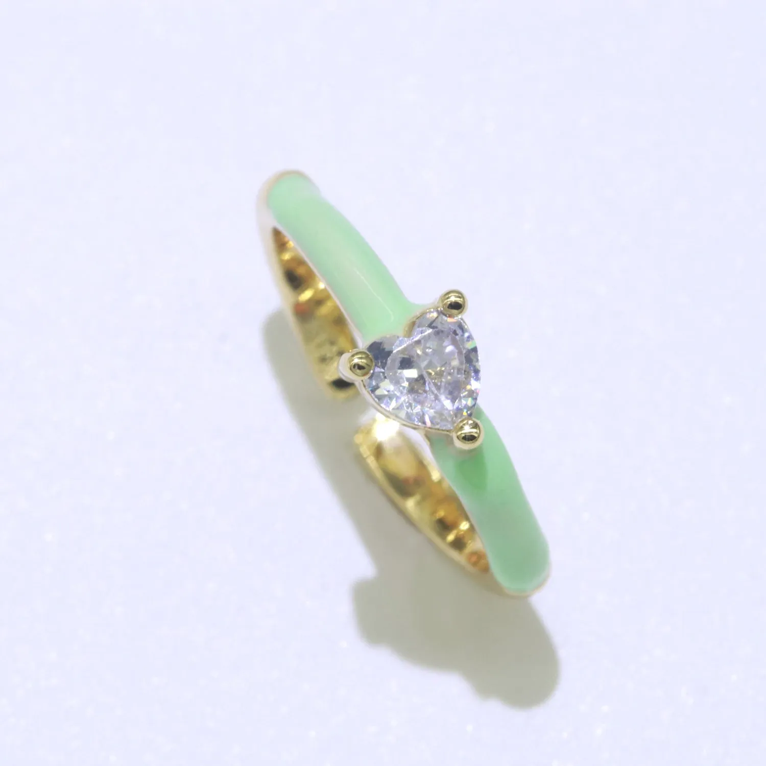 Heart Cz Ring Adjustable Gold Ring, Colorful Pastel Enamel Ring, Stackable Ring Black White Pink blue Green Ring for Women O-910~O-919