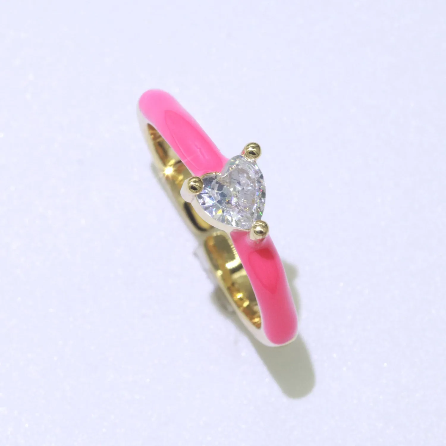 Heart Cz Ring Adjustable Gold Ring, Colorful Pastel Enamel Ring, Stackable Ring Black White Pink blue Green Ring for Women O-910~O-919