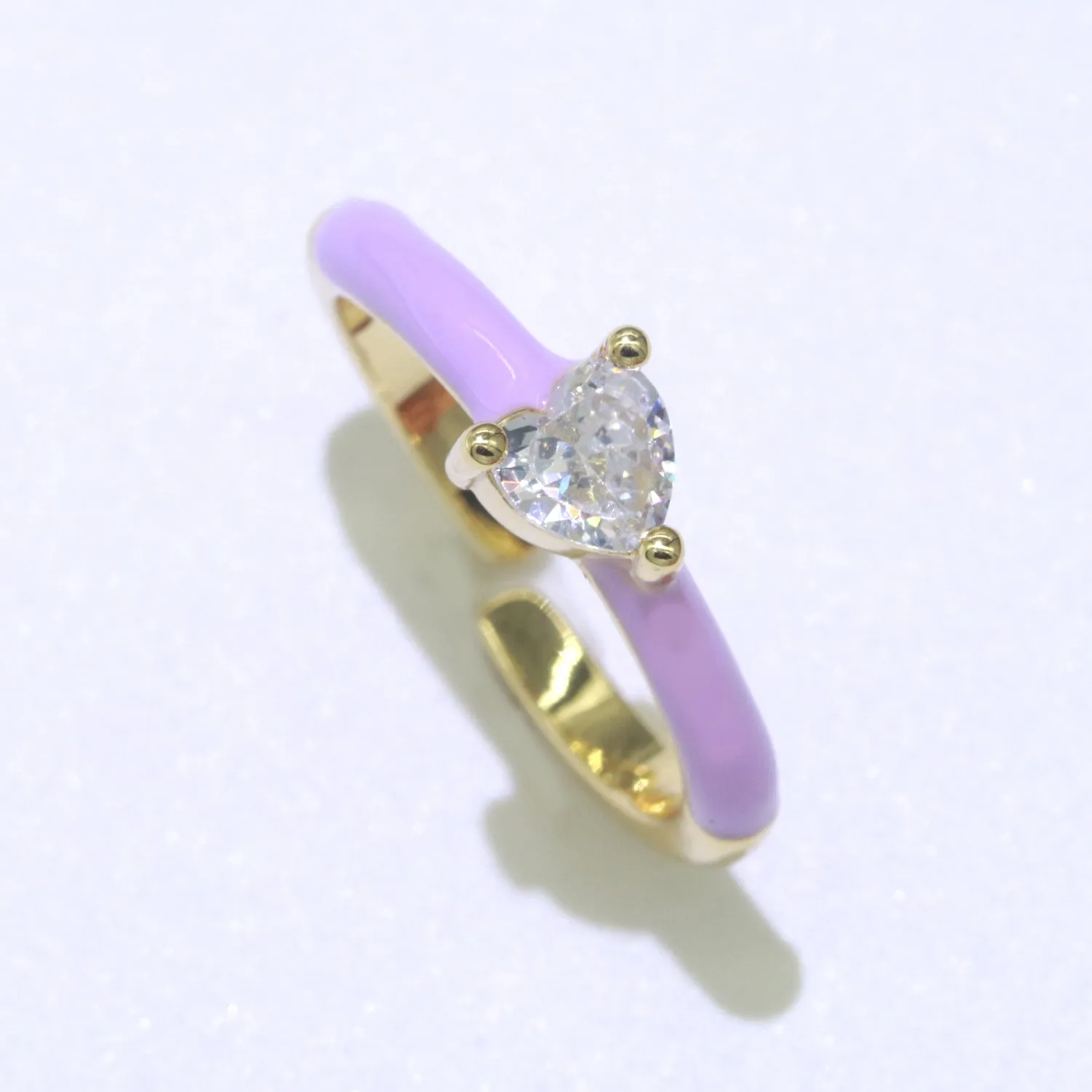 Heart Cz Ring Adjustable Gold Ring, Colorful Pastel Enamel Ring, Stackable Ring Black White Pink blue Green Ring for Women O-910~O-919