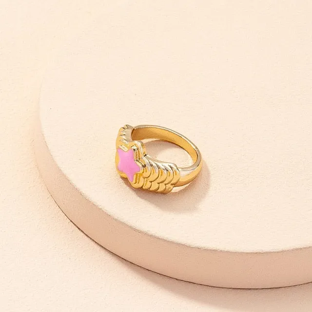 Heart Flower Rings for Women Metal Star Butterfly Harajuku Vintage Letter Rings Y2k Jewelry
