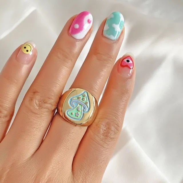Heart Flower Rings for Women Metal Star Butterfly Harajuku Vintage Letter Rings Y2k Jewelry
