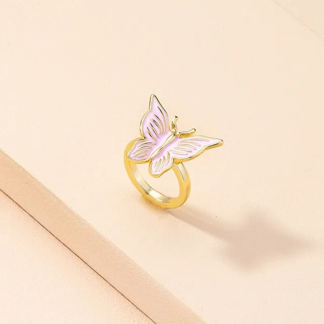 Heart Flower Rings for Women Metal Star Butterfly Harajuku Vintage Letter Rings Y2k Jewelry