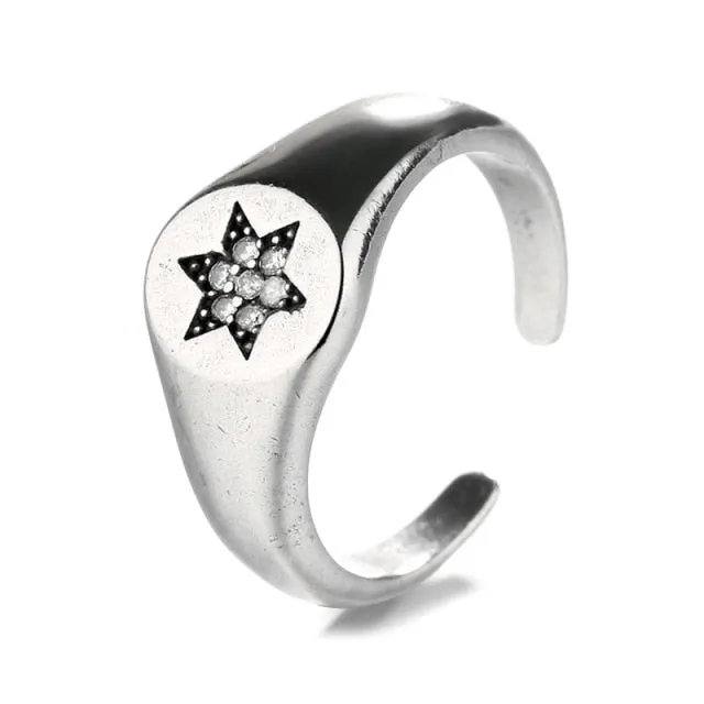 Heart Flower Rings for Women Metal Star Butterfly Harajuku Vintage Letter Rings Y2k Jewelry