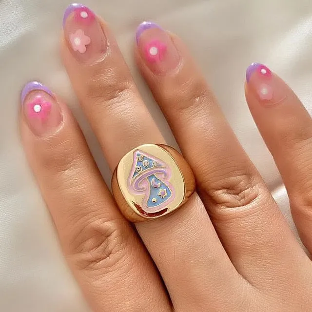 Heart Flower Rings for Women Metal Star Butterfly Harajuku Vintage Letter Rings Y2k Jewelry