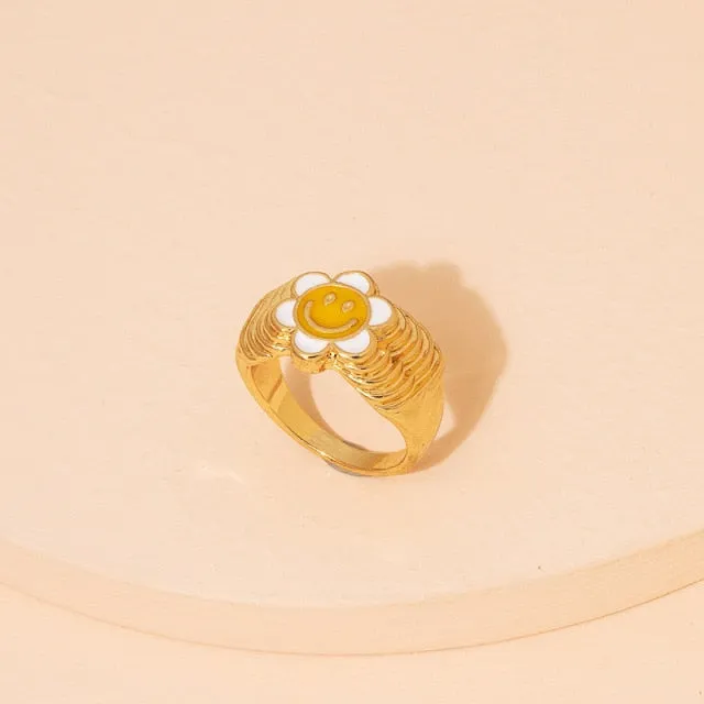 Heart Flower Rings for Women Metal Star Butterfly Harajuku Vintage Letter Rings Y2k Jewelry