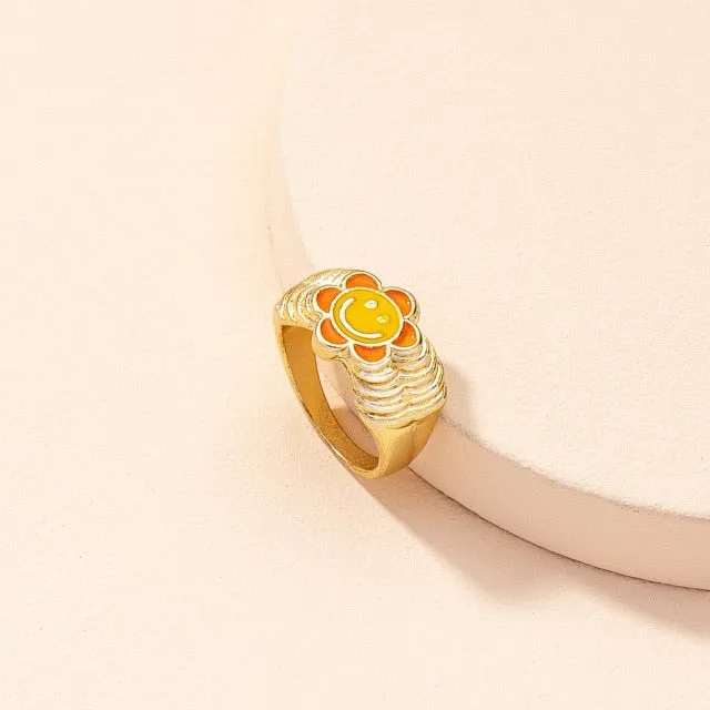 Heart Flower Rings for Women Metal Star Butterfly Harajuku Vintage Letter Rings Y2k Jewelry