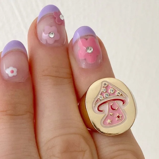 Heart Flower Rings for Women Metal Star Butterfly Harajuku Vintage Letter Rings Y2k Jewelry