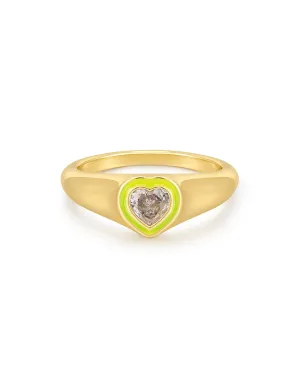Heart Signet Ring- Neon Yellow- Gold