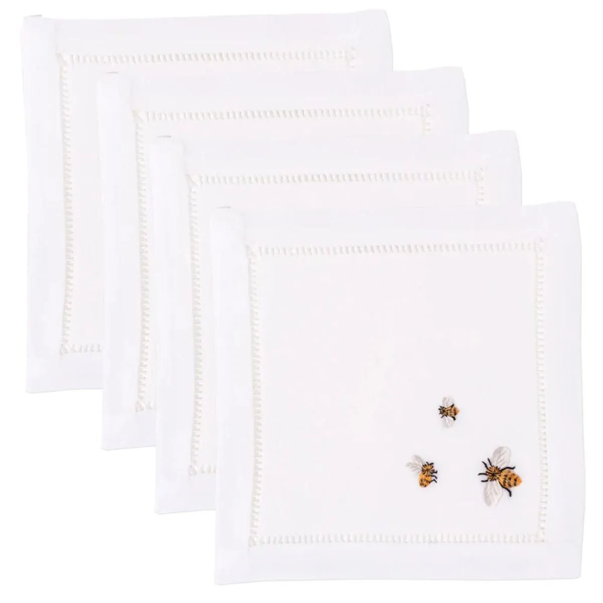 Henry Handwork Bees Embroidered Cocktail Napkins, Set of 4