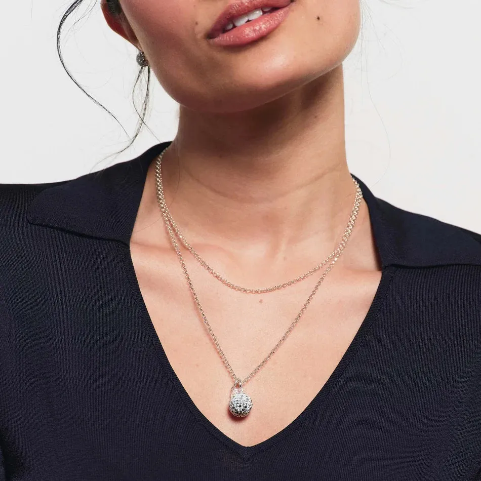Hillberg & Berk Sterling Silver Shattered Glass Sparkle Ball Long Pendant Necklace