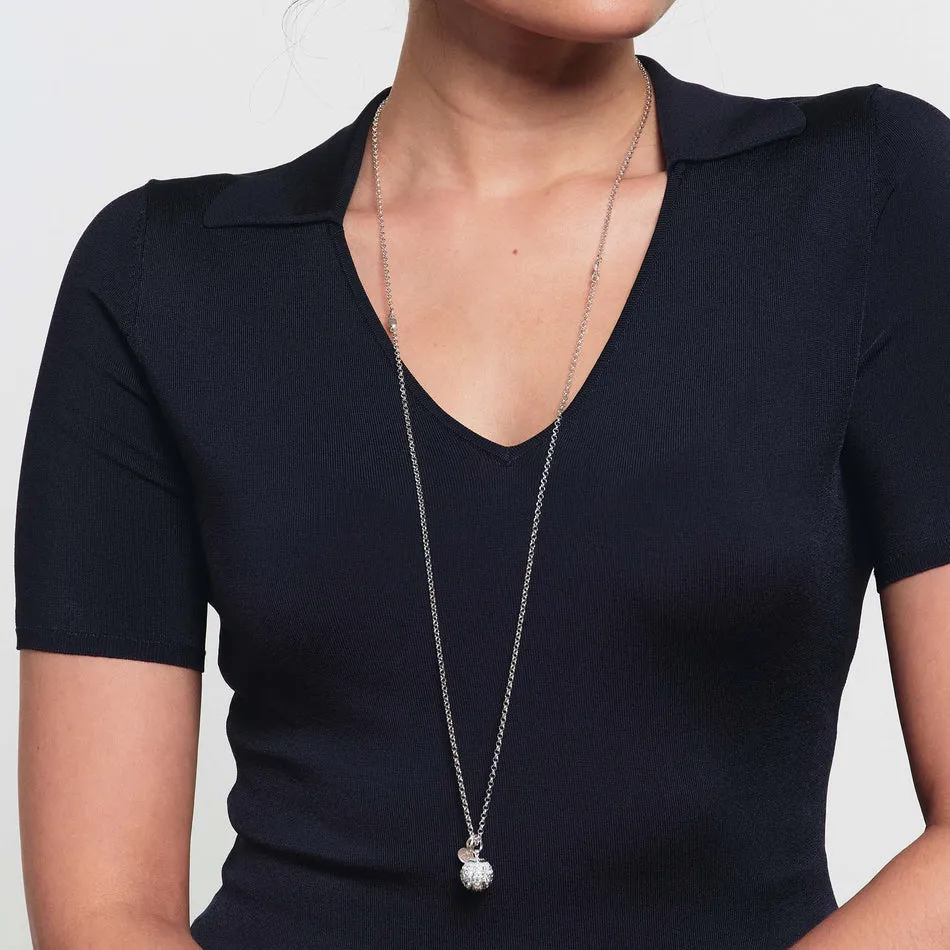 Hillberg & Berk Sterling Silver Shattered Glass Sparkle Ball Long Pendant Necklace